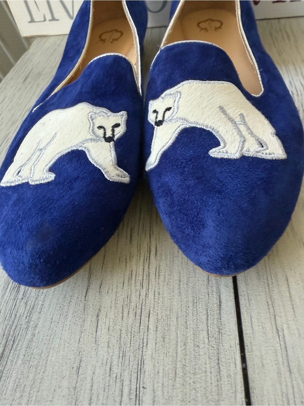 C. Wonder Courtney Blue Suede Polar Bear Embroidered Loafers Flats 10 EUC - Picture 6 of 8